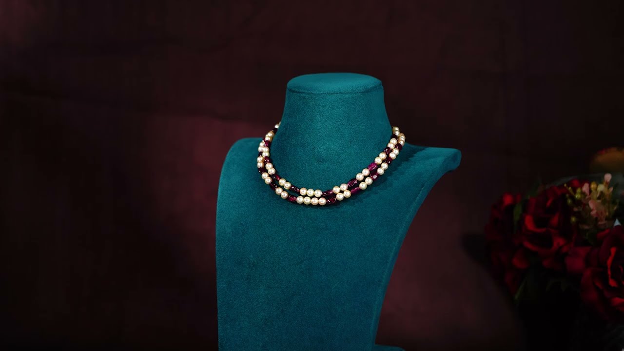 Exquisite Gold Pearl Ruby Necklace: A Timeless Jewel | Krishna Pearls Dealer