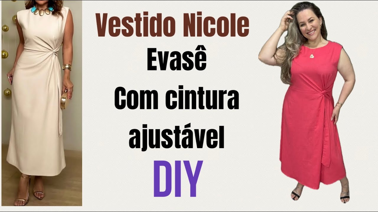 VESTIDO EVASÊ COM CINTURA AJUSTÁVEL E CORTE E COSTURA FÁCIL 
