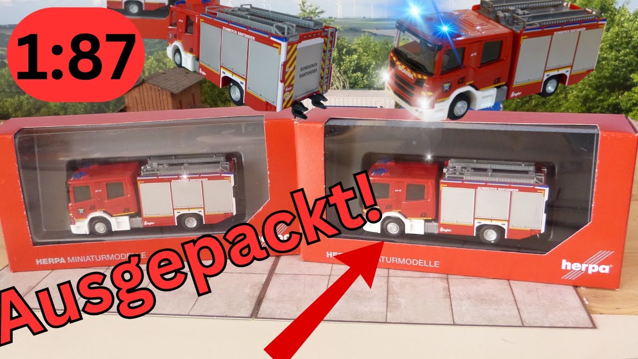 1:87 Herpa Scania Feuerwehr HLF/TLF Mit kurzer Doppelkabiene  einmal Ausgepackt