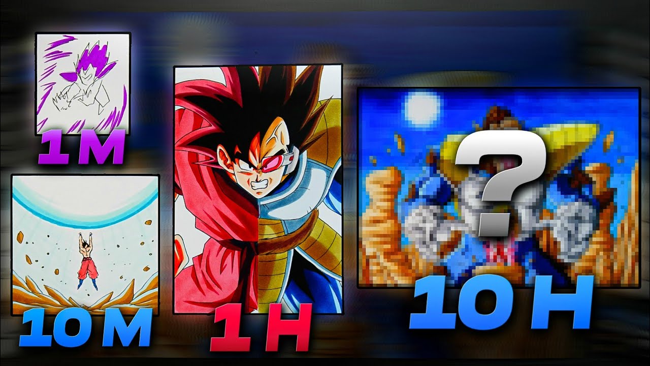 1M 10M 1H 10H Challenge | Drawing Goku vs Vegeta - 1st Fight!