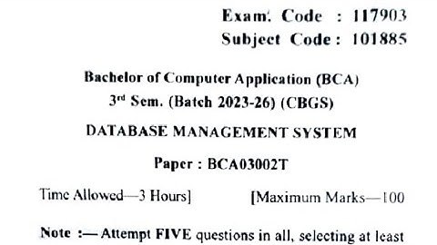 Gndu BCA 3rd Semester Database Management System Question Paper 2024
