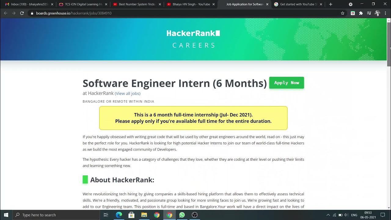 Hackerrank software engineer intern 6 months link in description 