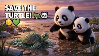 A Turtle Was Trapped in a Net! Baby Piku Bravely Frees Him! 🐼🐢 (So Kind!)