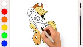 Learn to draw APPLE JACK. Draw and colour My Little Pony. Drawings for children.