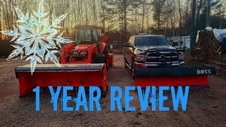 Boss Snow Plow/ Hla Snow Pusher 1 Year Review & Our Salt n Sand Storage. by Terry McGillicuddy 220 views 5 months ago 4 minutes, 18 seconds