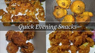 Quick Evening Snacks || 4 Evening Snacks || Instant Snacks Recipe || Pakoda || Vada || Bonda