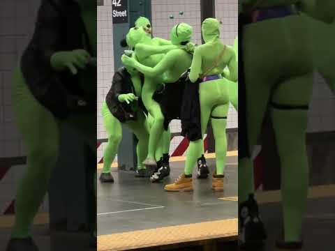 Green Goblins” In Green Suits Before the Assault on NYC subway in Times Square Part 1 #shorts