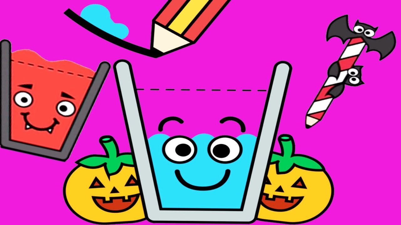 Happy Glass(New Update) Halloween Skin - Gameplay Walkthrough Part 12- DRAW A LINE TO FILL THE GLASS