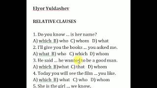 Relative Clauses bo'yicha testlar tahlili - 1 qism