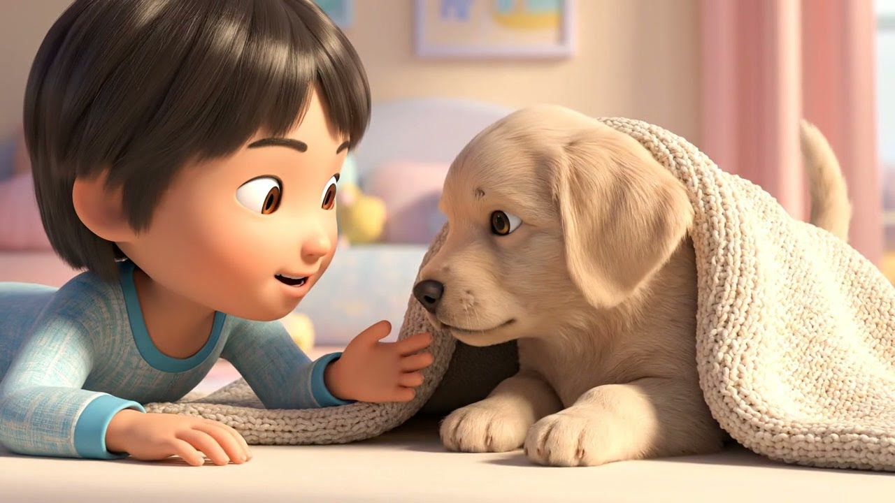 Застенчивый щенок выглянул из-под одеяла | Веселая детская песенка | Детские стишки