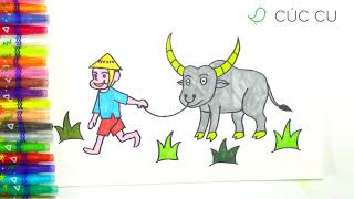 Hướng dẫn vẽ tranh đồng quê cậu bé chăn trâu How to draw Buffalo herd boy  Country painting - CÚC CU - YouTube