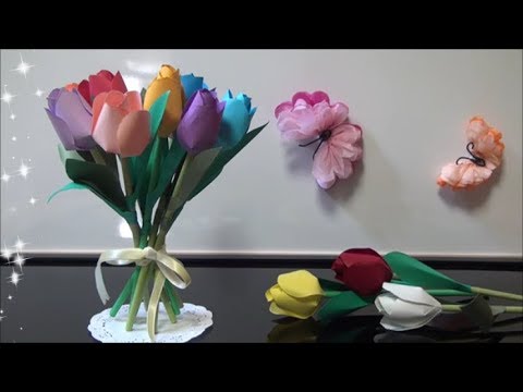 ペーパーフラワー 画用紙でチューリップの作り方 Diy Paper Flower Drawing Paper Tulip Youtube