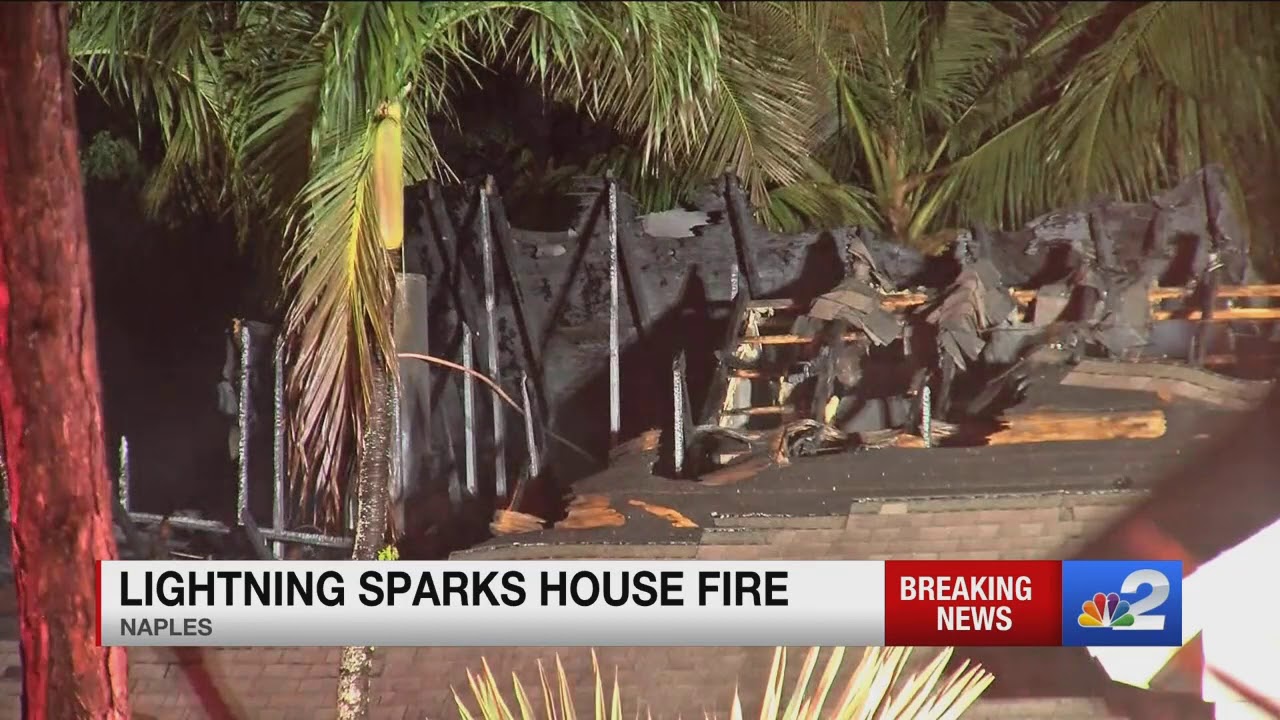 Naples home catches fire from lightning strike - YouTube