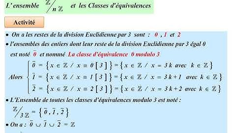 Arithmétique dans Z  = Classes d