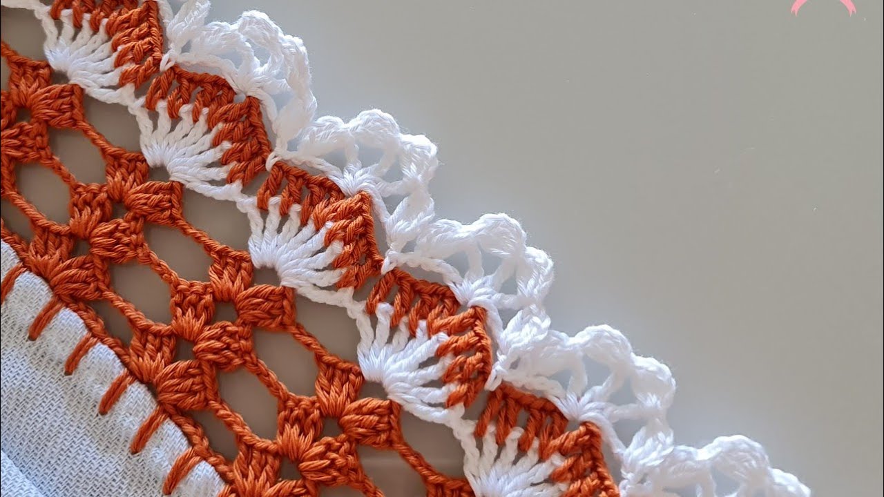 Bico/barrado de croche no pano de prato #784 passo a passo 
