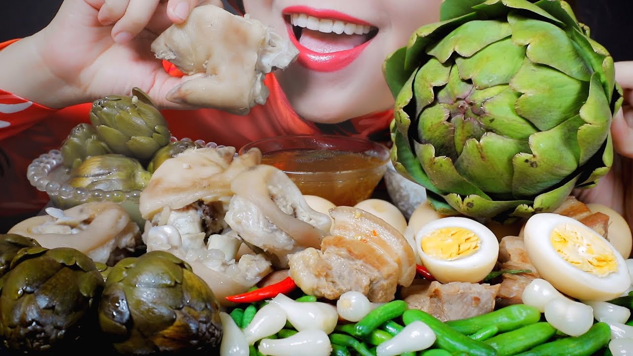 ASMR LUNAR NEW YEAR MEAL PIG TROTTER STEW WITH ATISO FLOWER BRAISED DUCK EGG AND PROK | LINH-ASMR