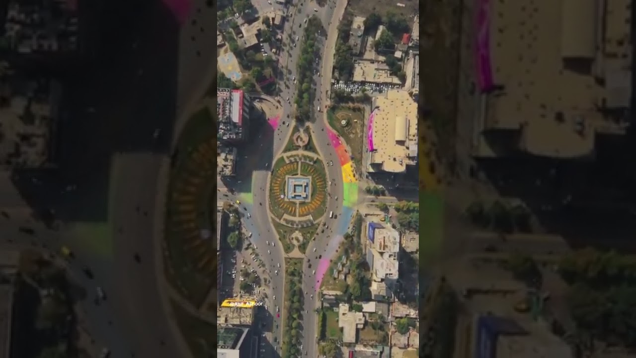 Beautiful drone view of liberty chowk, lahore 