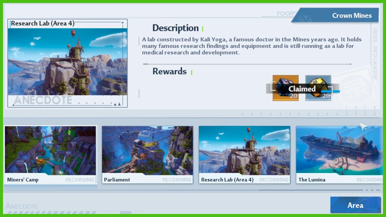 Tower of Fantasy Scenic Points Crown Mines Travel Log