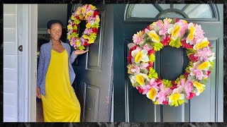 DIY- Dollar Tree Summer/ Spring Wreath Using Pool Noodle: How to make a wreath using pool noodle.