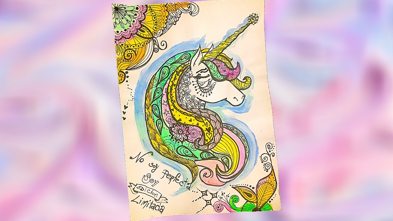 UNICORNIO MULTICOLOR CON ZENTANGLE Y DODDLE ART SUPER FACIL Mandalas