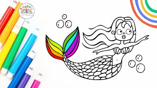 Mermaid Drawing Easy | Ariel the little mermaid drawing & coloring 🌈 🧜🏽‍♀️