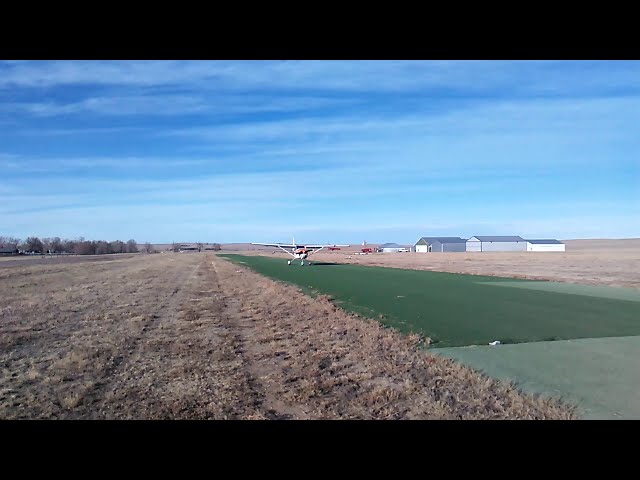 1956 Cessna 182 Skylane lands on  runway 17 Calhan Colorado Airport.