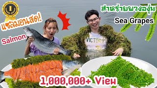 Catch salmon, Eat fresh at the sea #Mukbang RAW SALMON SEA GRAPES:Kunti