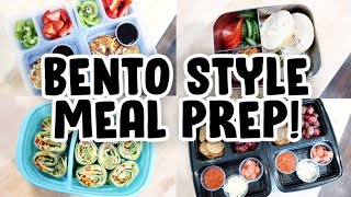 BENTO STYLE HEALTHY MEAL PREP  PIZZA LUNCHABLES  RAINBOW HUMMUS WRAPS  PANCAKES AND FRUIT