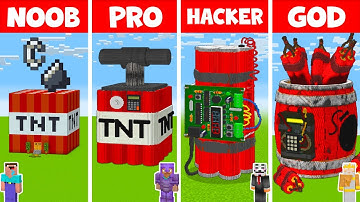 Minecraft WORKING TNT HOUSE BUILD CHALLENGE - NOOB vs PRO vs HACKER vs GOD / Animation