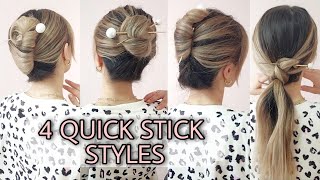 4 HAIR STICK HAIRSTYLES 🥢 Medium & Long Hairstyles