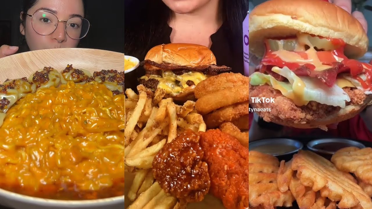 TIKTOK MUKBANG BULDAK RAMEN CHICHK FIL A DAVES HOT CHICKEN INDIAN FOOD DUMPLINGS PIZZA