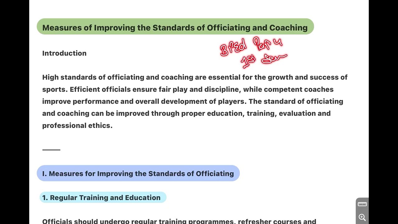 Measures to Improve the Standards of Officiating and Coaching | B.P.Ed Paper 104