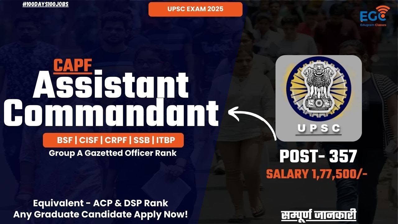 UPSC CAPF Assistant Commandant Vacancy 2025 | Notification out | Full Information | Edugram Classes