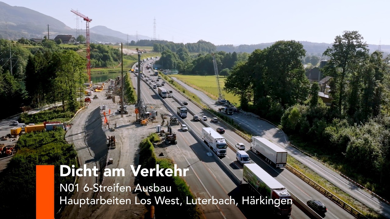 Dicht am Verkehr - N01 6-Streifen Ausbau, Hauptarbeiten Los West, Luterbach, Härkingen