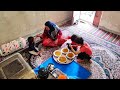 Nomadic daily life making soup and taking care of the childs health