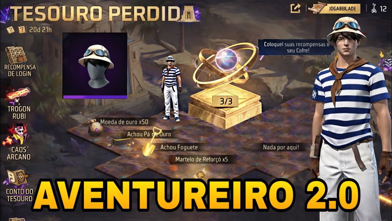 PEGANDO O AVENTUREIRO 2.0 NO FREE FIRE - EVENTO TESOURO PERDIDO - MOSTREI COMO FUNCIONA !