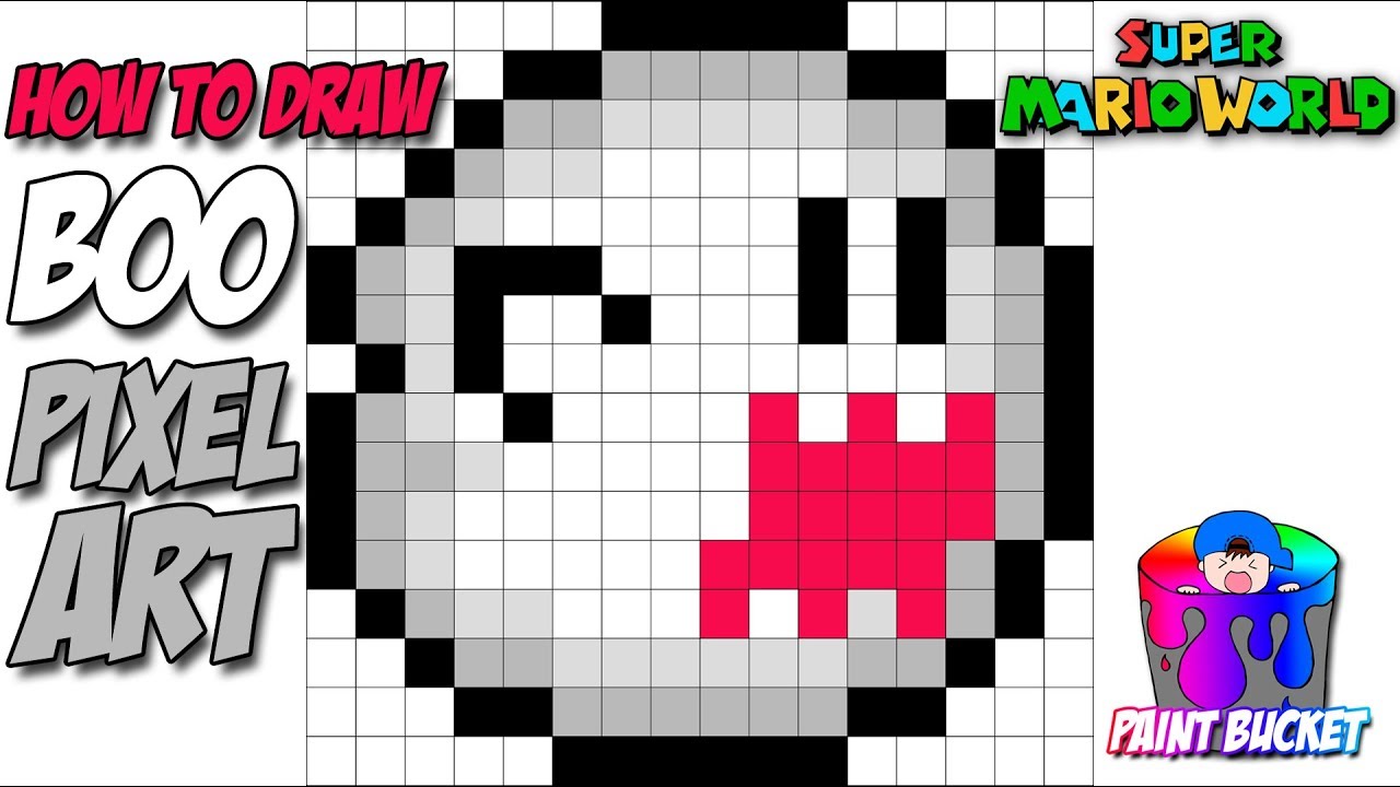 How to Draw Boo from Super Mario World - 16-Bit Mario Pixel Art Drawing