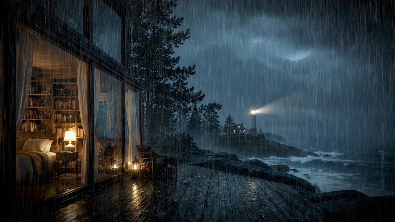Cozy Rainy Night by The Lakeside Cabin 🌧️ | Relaxing Rain Ocean for Deep Sleep