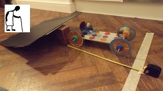Rubber Band Powered car jumps 50 cm