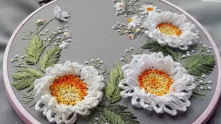 Big White Flowers Loop Stitch Flower Embroidery Easy stitches