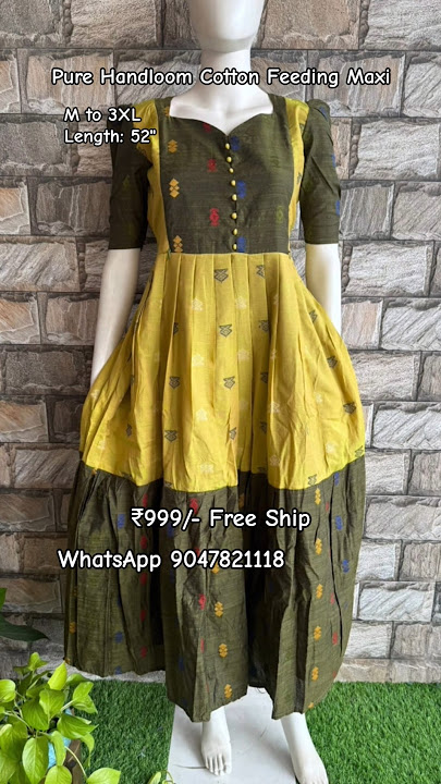 Pure Handloom Cotton Feeding Maxi #feedinggown #premiumfeedingkurtis #pregnancywear #purecotton