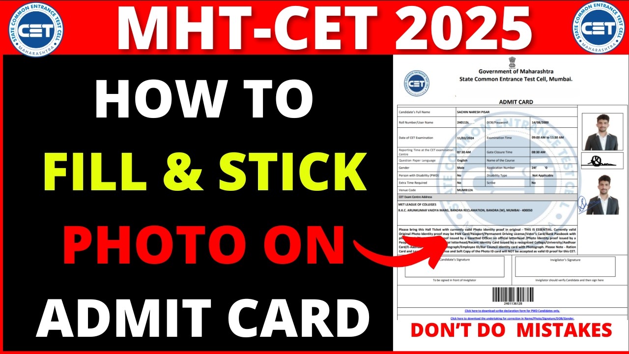 How to Fill MHT-CET ADMIT CARD 2025 | How to Stick Photo on CET Admit ...