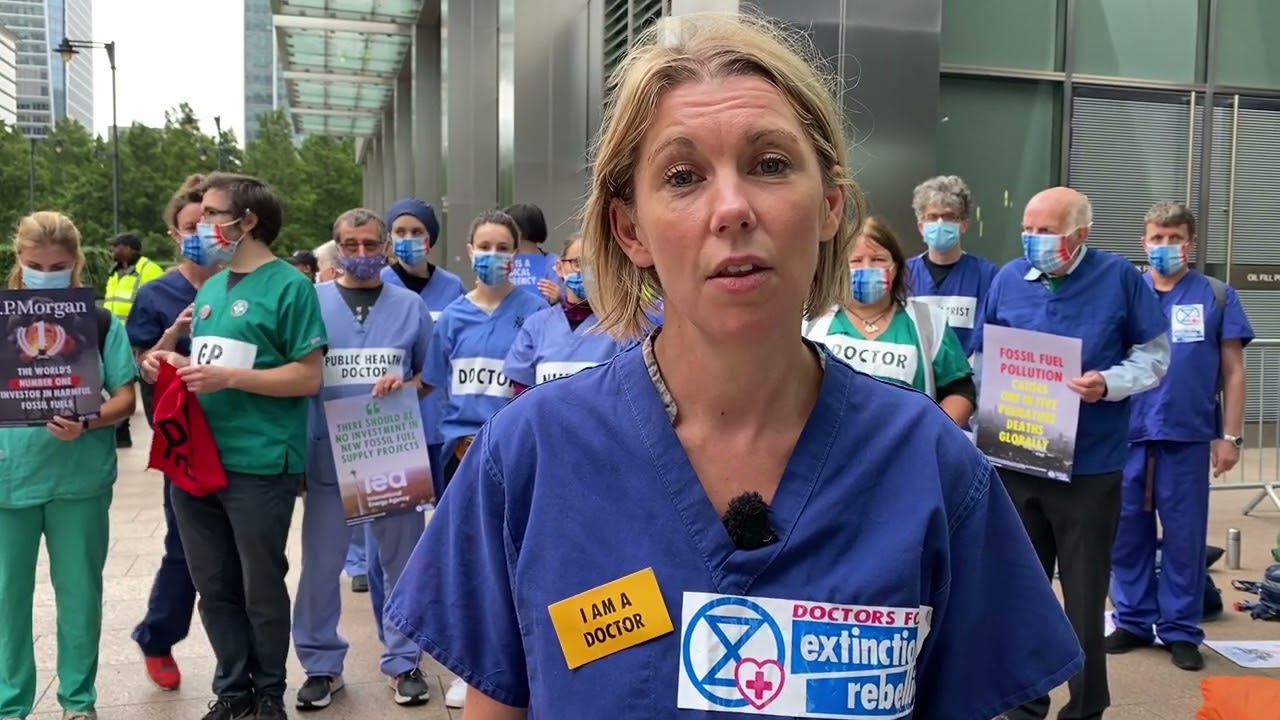 JP Morgan protest "I'm a doctor and a mother"