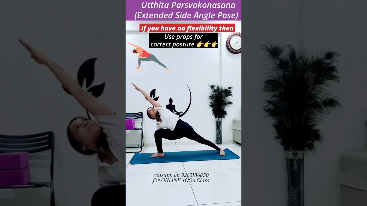 Utthita Parsvakonasana (Extended Side Angle Pose) with props 