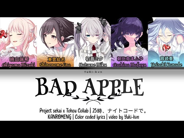 [FULL VER] Bad Apple / 25時、ナイトコードで。x 初音ミク (Hatsune Miku) / KANROMENG / Color coded lyrics 歌詞 class=