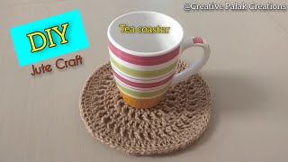 DIY, how to make easy tea coaster, crochet jute thread Coaster at home with English subtitles.