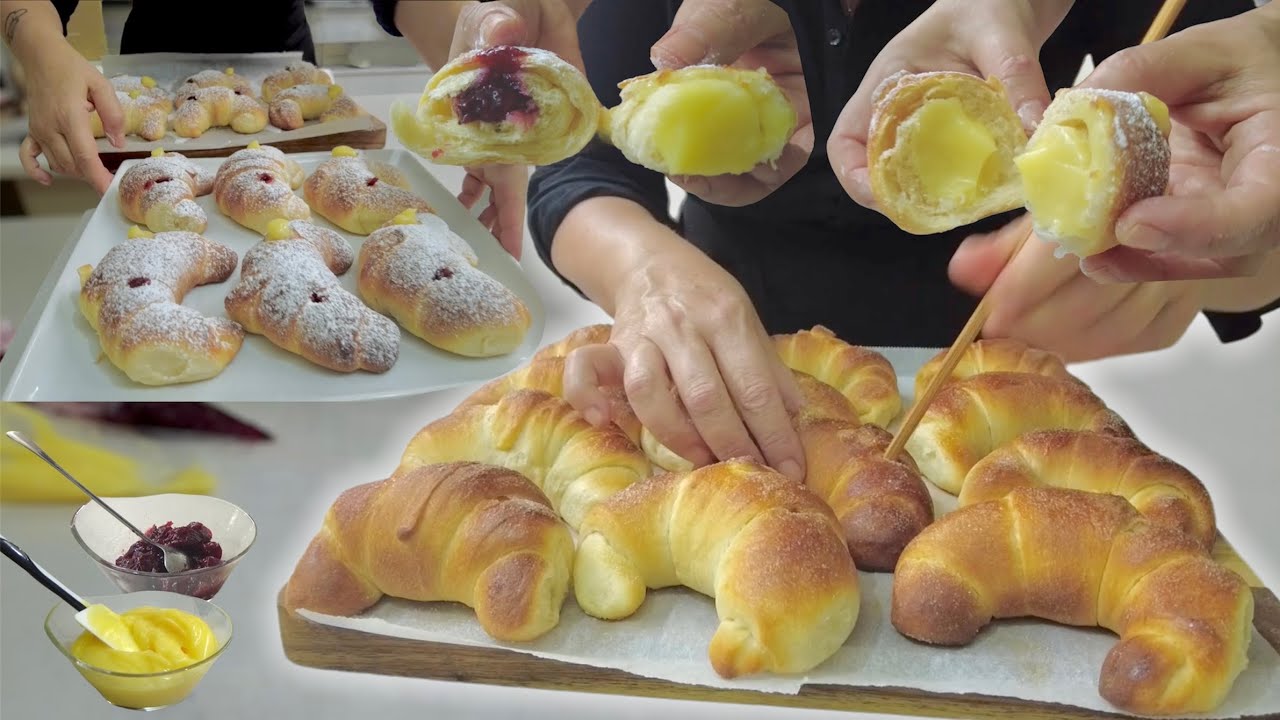 Очень мягкие БРИОШИ С КОРНЕТАМИ 🥐 ЛЕГКИЙ КРЕМ и ВИШНЯ БЕЗ МАСЛА 🥐