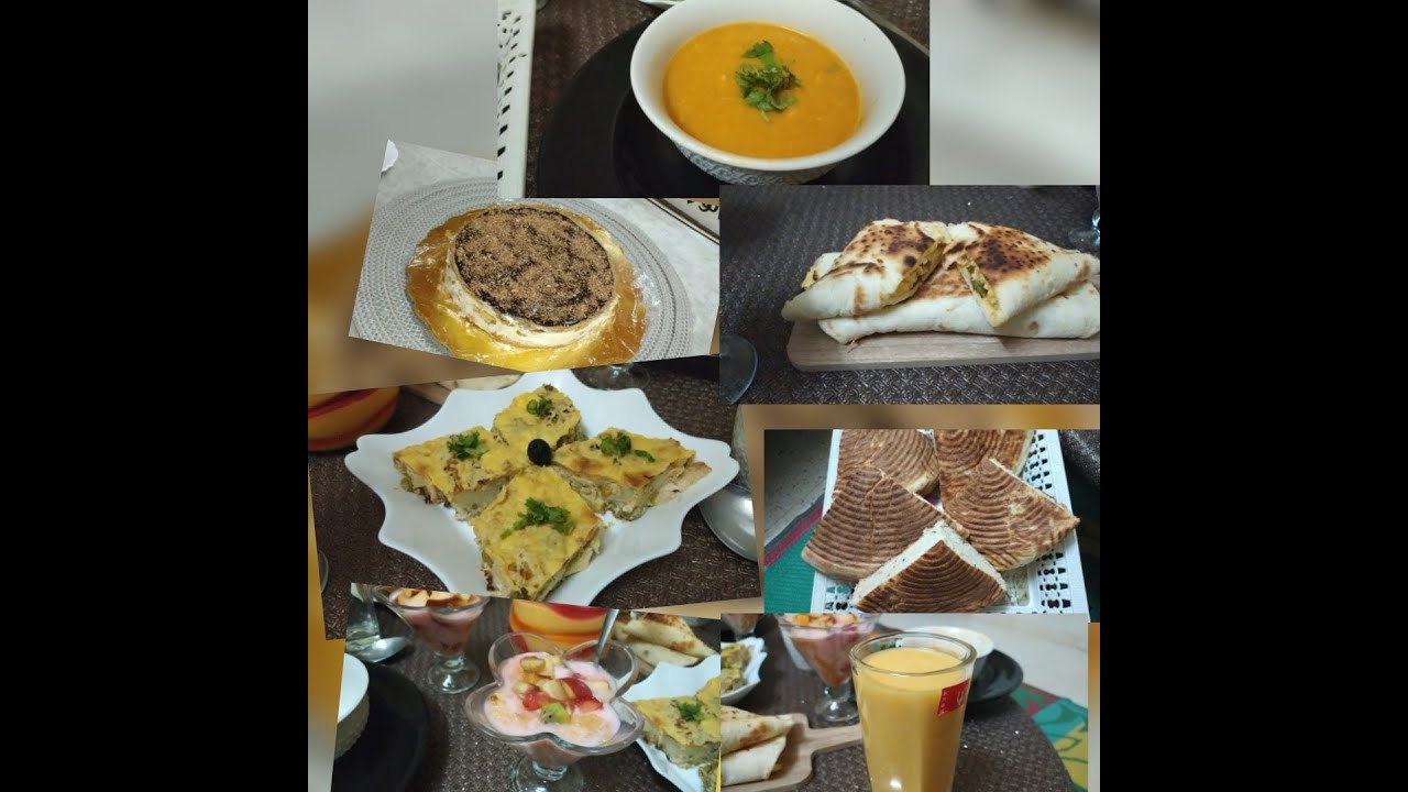 طاولة رمضانية لنهار4 (7وصفات مشاء الله) سلاطة فواكة غراتان جلبانة مطلوع خفيف فطائر البيض عصير حريرة