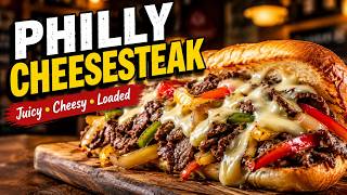 Juicy Philly Cheesesteak Sandwich Cheesy American Lunch Recipe