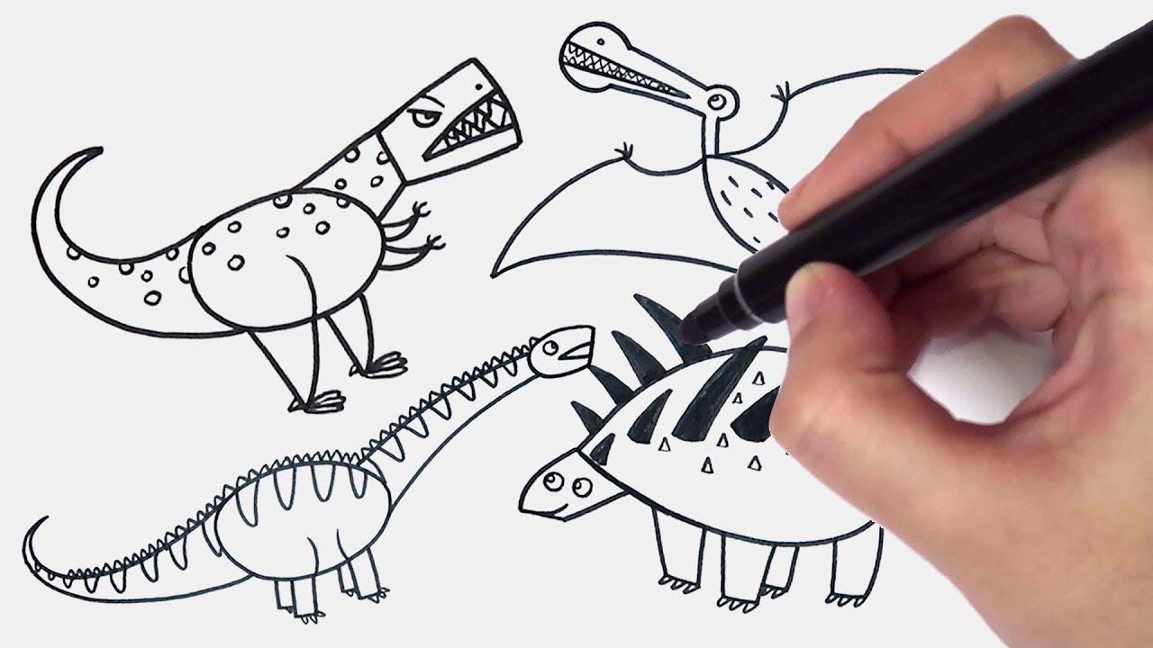 COMO DESENHAR UM DINOSSAURO BEM FÁCIL - Desenhos fáceis para crianças 